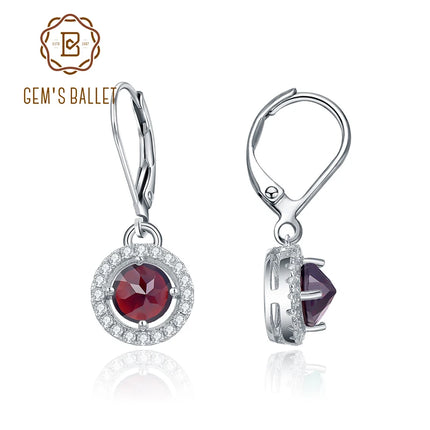 GEM'S BALLET Natural Black Garnet Emerald Birthstone Leverback Dangle Earrings 925 Sterling Silver Gemstone Earrings for Women