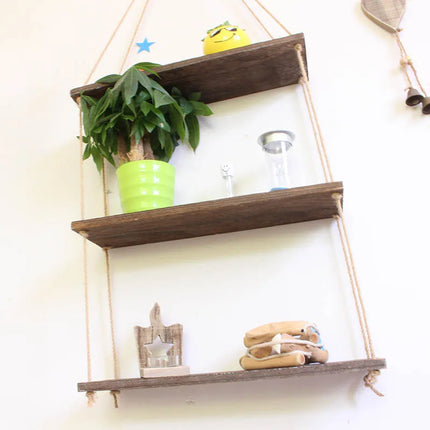 Wall Swing Storage Shelves Wood Hanging Shelf Jute Rope Organizer Rack Home DIY Decoration Room Decoration Decoracion Salon Casa