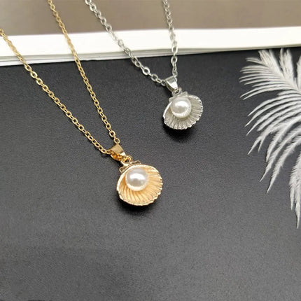 Trendy Summer Shell Imitation Pearl Pendant Necklace For Women Fashion Collar Neck Jewelry Wholesale Dropshipping