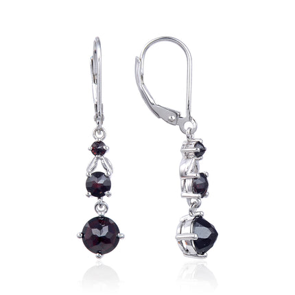 GEM'S BALLET 925 Sterling Silver Women's Gemstone Earrings Natural Black Garnet Three Stone Birthstone Leverback Dangle Earrings