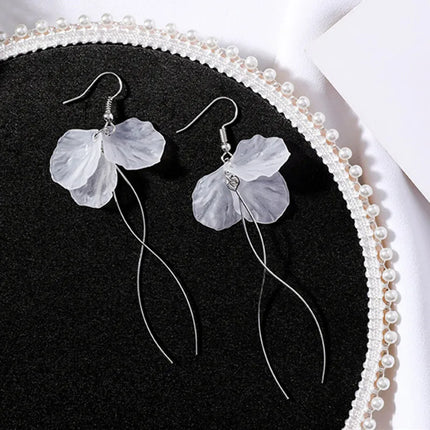 Sweet White Crystal Petals Acrylic Drop Earrings for Women - Korean Wedding Party Jewelry