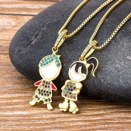 New 12 Styles Copper Zircon Boy Girl Love Necklaces Women Gold Color Necklaces & Pendants chain Jewelry Charm Mother's Day Gift