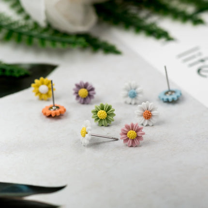 Daisy Ceramic Multicolor Stud Earrings Cute Plant Design Stainless Steel Jewelry Women's Fashion Gift