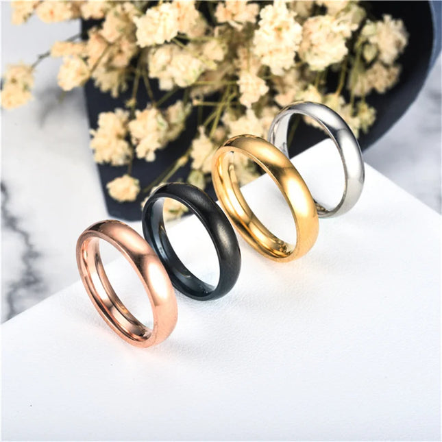 New Classic 4mm Minimalist Round Stainless Steel Ring Women Men Simple Solid Color Wedding Rings Party Daily Couple Jewelry Gift