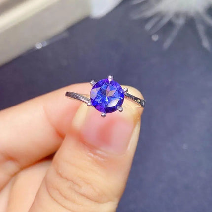 Natural Tanzanite Color Topaz Rings for Women, 7*7mm, 925 Sterling Silver Fine Jewellery, Gemstone Birthstone Gift, YF145