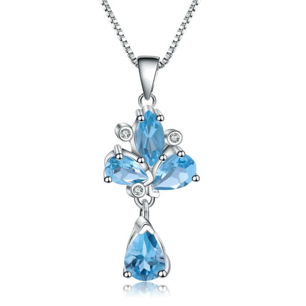 GEM'S BALLET 3.34Ct Natural Swiss Blue Topaz Gemstone Pendant 925 Sterling Silver C  Necklace for Women Wedding Fine Jewelry