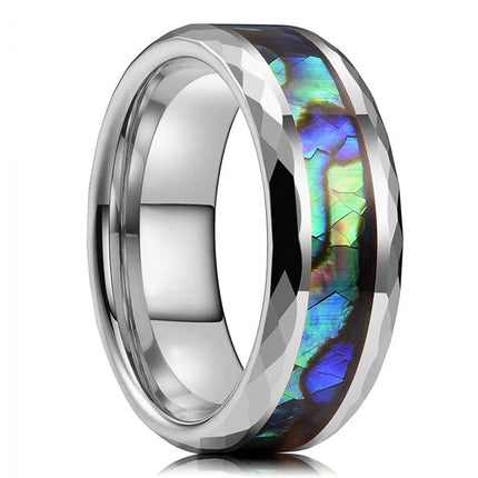 Fashion Silver Color Men's Stainless Steel Rings Koa Wood Deer Antler Inlay Dome Engagement Rings For Men Women Wedding Jewelry