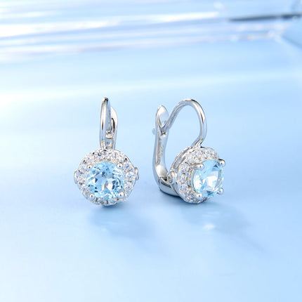 GEM'S BALLET 925 Sterling Silver Birthstone Earrings 6mm Round Natural Sky Blue Topaz Halo Earrings For Women Fine Jewelry