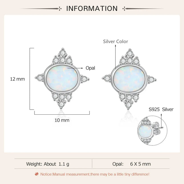 Luxury 925 Sterling Silver Oval Opal Earrings Wedding Cubic Zirconia Stud Earrings Silver 925 Engagement Jewelry (Lam Hub Fong)