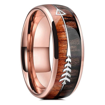 Fashion Silver Color Men's Stainless Steel Rings Koa Wood Deer Antler Inlay Dome Engagement Rings For Men Women Wedding Jewelry