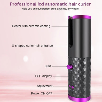 Automatic Hair Culers 3 Color Option USB Charging Portable Wireless Rotate Hair Curler Auto Hair Curling Iron Anti Scalding