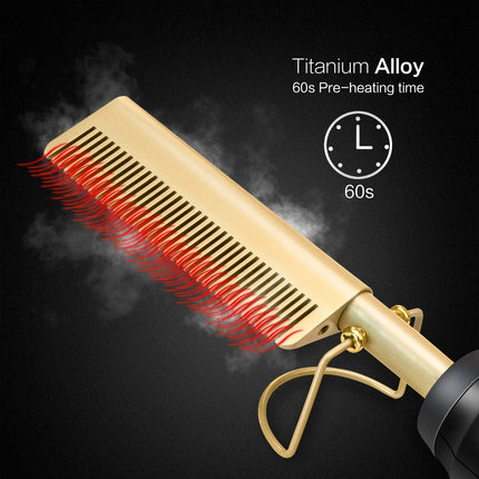 2 in1 Hot Comb Hair Straightener Electric Heating Comb Fast Heating Portable Travel Anti-Scald Beard Straightener Press Hot Comb