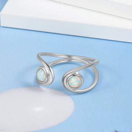 Women 925 Sterling Silver Ring White Opal Stone Double Layer Open Ring Hollow Twisted Female Finger Ring Silver 925 Jewelry