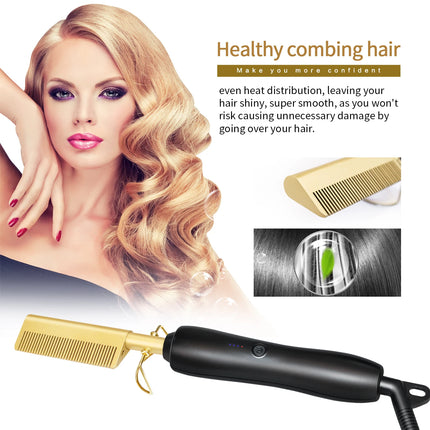 2 in1 Hot Comb Hair Straightener Electric Heating Comb Fast Heating Portable Travel Anti-Scald Beard Straightener Press Hot Comb