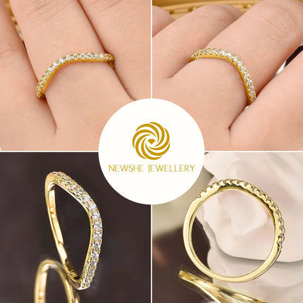 Newshe Rose Yellow Gold Curved Wedding Bands For Women Stacking Solid 925 Sterling Silver Eternity Rings Cz Wishbone Size 3-13