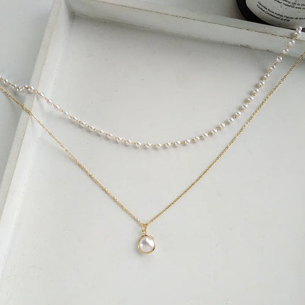 Choker For Women Double Layer Women Fashion Imitation Pearl Pendant Necklace Golden Silver Color Neck Jewelry For Girl Gift