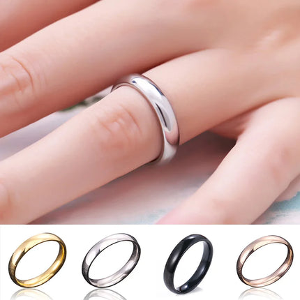 New Classic 4mm Minimalist Round Stainless Steel Ring Women Men Simple Solid Color Wedding Rings Party Daily Couple Jewelry Gift