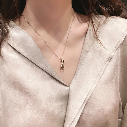 DIEYURO Stainless Steel Movable Rabbit Necklace Female Simple Temperament Personality Mechanical Rabbit Clavicle Chain Handmade