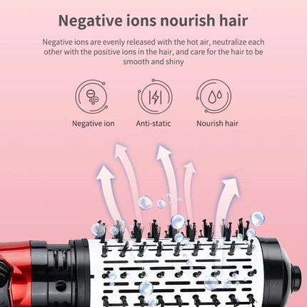 2 Replaceable Head 360 Rotating AirFlow Hot Air Brush Hair Straightener Curler Iron Volumizer Blowers Electric Hair Dryer Comb