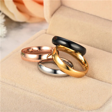 New Classic 4mm Minimalist Round Stainless Steel Ring Women Men Simple Solid Color Wedding Rings Party Daily Couple Jewelry Gift