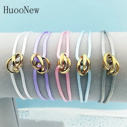 New Hot Stainless Steel Bracelet 3 Metal Buckle Ribbon Lace Up Chain Multicolor Adjustable Size Bracelet For Women Man Unisex