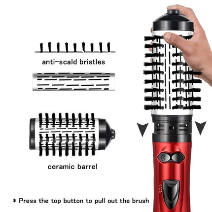 2 Replaceable Head 360 Rotating AirFlow Hot Air Brush Hair Straightener Curler Iron Volumizer Blowers Electric Hair Dryer Comb