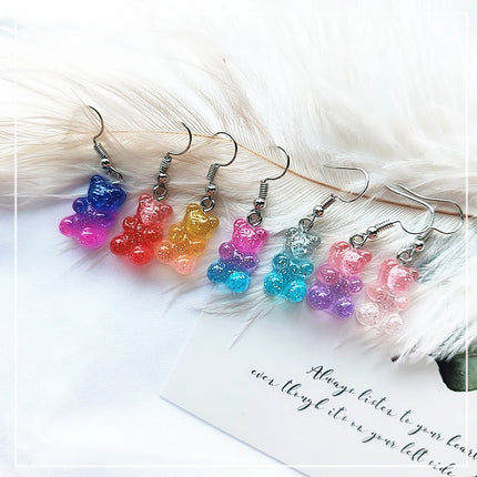 Colorful Glitter Animal Gummy Bear Earrings - Trendy Cartoon Ear Hooks Jewelry