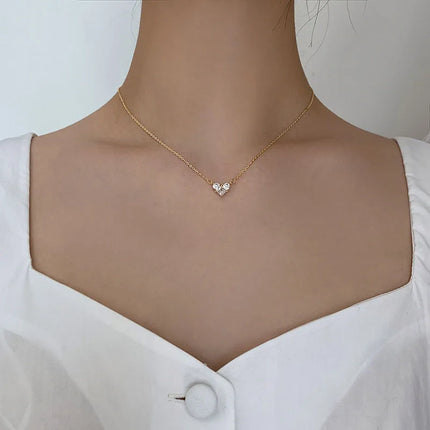 ANENJERY Silver Color Zircon Heart Necklace for Women Shiny Clavicle Chain Jewelry Gift Wholesale