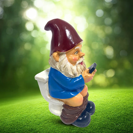 3D Dwarf Toilet Play Phone Statue Garden Gnomes Mini Resin Doll Statue Crafts Outdoor Elf Miniature Garden Dwarf Decoration