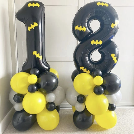 Black Number Foil Balloons Set, Bat Man, Superhero, City Figures, Baby Shower Decor, Theme Party, 0, 1, 2, 3, 4, 5, 6, 7, 8, 9,