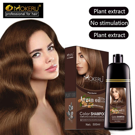 Mokeru Argan Oil Natural Long Lasting Black Brown Permanent Hair Dye Shampoo For Gray Hair Caramel Coffee Magic Fast Color Dye