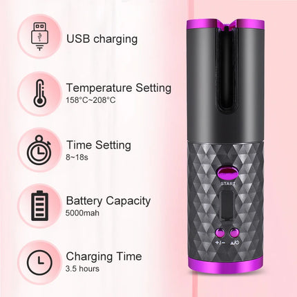 Automatic Hair Culers 3 Color Option USB Charging Portable Wireless Rotate Hair Curler Auto Hair Curling Iron Anti Scalding