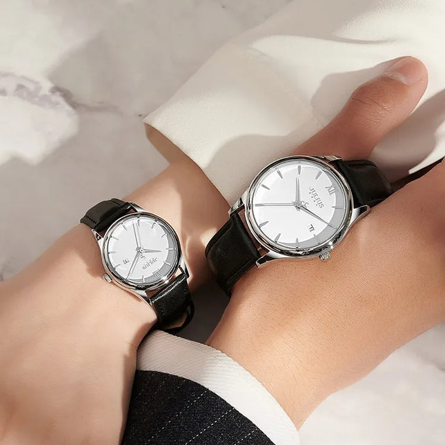 Auto Date Men's Watch Women's Watch Japan Quartz Couple Hours Fashion Real Leather Bracelet Boy Girl Birthday Gift Julius Box