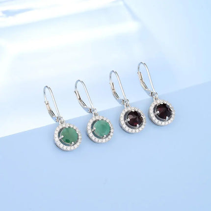 GEM'S BALLET Natural Black Garnet Emerald Birthstone Leverback Dangle Earrings 925 Sterling Silver Gemstone Earrings for Women