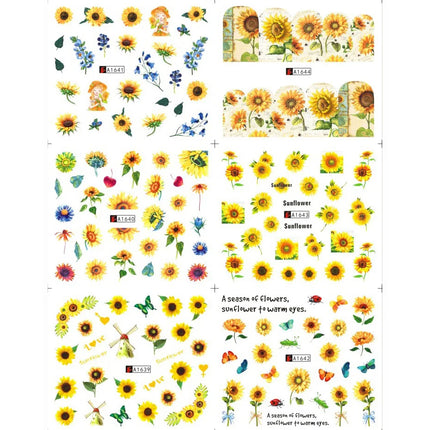 12pcs Sunflower Nail Stickers Blossom Florals Nail Art Water Decals Transfer Foils Sliders Decorations for Manicure TRA1633-1644