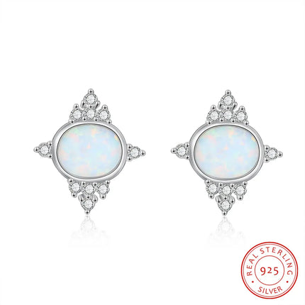 Luxury 925 Sterling Silver Oval Opal Earrings Wedding Cubic Zirconia Stud Earrings Silver 925 Engagement Jewelry (Lam Hub Fong)