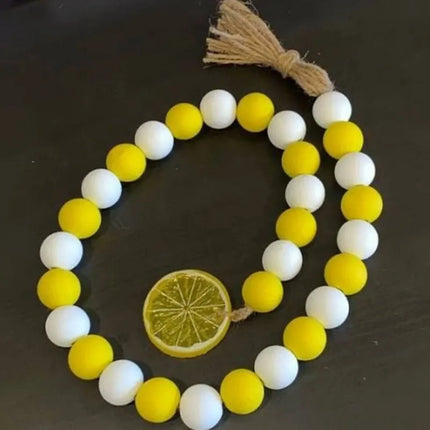 Lemon Wood Bead Garland Woven Tassel Wall Hanging DIY Crafts Nature Color Wood/Jute Rope Home Decor