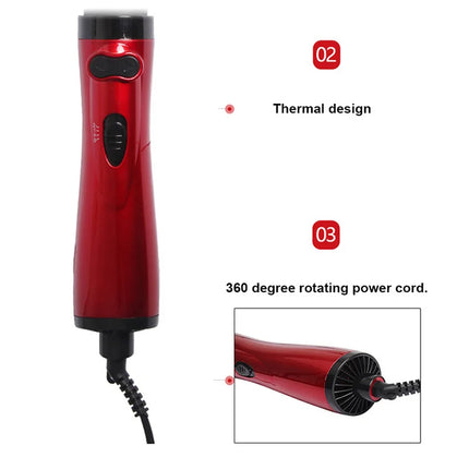 2 Replaceable Head 360 Rotating AirFlow Hot Air Brush Hair Straightener Curler Iron Volumizer Blowers Electric Hair Dryer Comb