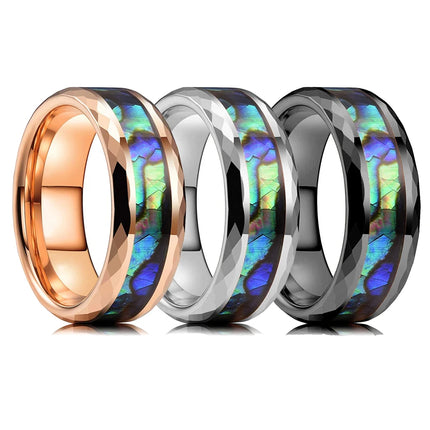 Fashion Silver Color Men's Stainless Steel Rings Koa Wood Deer Antler Inlay Dome Engagement Rings For Men Women Wedding Jewelry