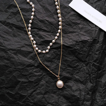 Choker For Women Double Layer Women Fashion Imitation Pearl Pendant Necklace Golden Silver Color Neck Jewelry For Girl Gift