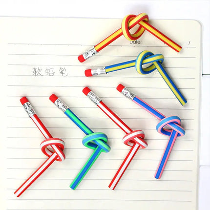 5pc Colorful Bendy Flexible Soft Pencil with Eraser Pencil Sharpener Student Kawaii School Christmas Stationery Writing Supplies