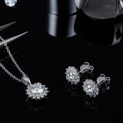 GEM'S BALLET Moissanite Diamond Pendant Necklace Earrings Set For Women Wedding 925 Sterling Silver Sun flower Jewelry Set