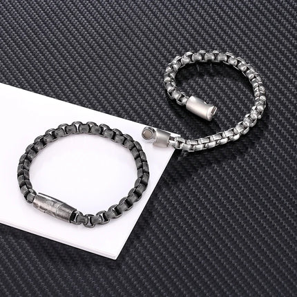 MKENDN Vintage Oxidized Black Box Link Chain Bracelets for Men Stainless Steel Punk Motorcycle Charm Bracelets Male Pulseira