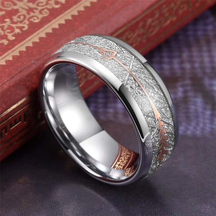 Fashion Silver Color Men's Stainless Steel Rings Koa Wood Deer Antler Inlay Dome Engagement Rings For Men Women Wedding Jewelry