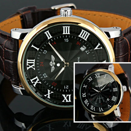 WINNER Top Brand Gold Sport Wristwatches Rome Number Fashion Men Self wind Automatic Mechanical Calendar Leather Watch Clock