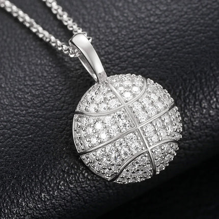 925 Sterling Silver Basketball Pendant Necklace For Women Moissanite Diamond Men Fashion Bling Couple Jewelry Gifts Trendy 2021