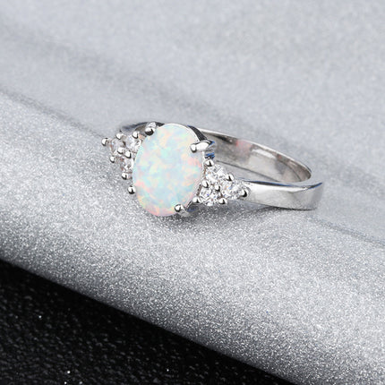 Cute Female White Opal Stone Ring Classic Silver Color Engagement Ring Luxury Crystal Oval Wedding Rings For Women Jewelry