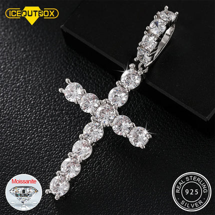 Moissanite Men Women Hip Hop Cross Pendant 925 Sterling Silver Material Hip Hop Fine Jewelry Top Quality 2.8cm*5.6cm 3.64CTW