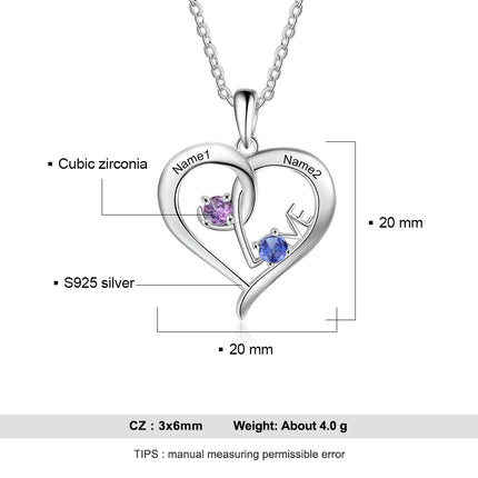 Personalized 925 Sterling Sliver Necklace Customized Names Birthstones Heart with “LOVE” Pendant Promised Jewelry Gfit for Women