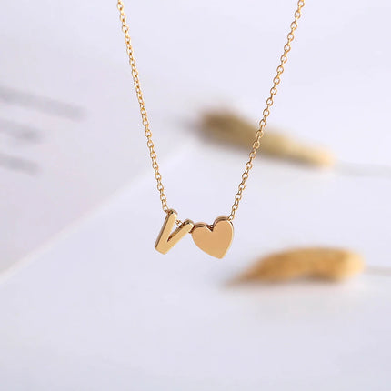 Buipoey Fashion Golden Letters & Heart Charm Necklace For Women Couples Diy Simple Letter Name Initials Necklace Jewelry Gift